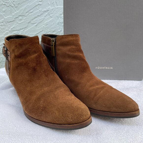 Aquatalia Farin Brushed Oil Weatherproof Brown Chestnut Suede Ankle Boots - Picture 2 of 10